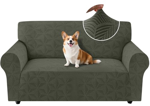 Ystyle Universal Sofa Überzug 2 Sitzer mit Armlehne, Olivgrün | Weicher Stretch Sofabezug, Couchbezug Kratzfest Rutschfest, Strecken Sofaüberwürfe, Sofaschoner Waschbar für Wohnzimmer