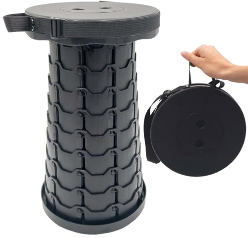 Teleskophocker Klapphocker höhenverstellbar Campinghocker 150 kg Schwarz | BURI, tragbar, Sitzhocker, Angeln, Wandern, Reisen, Grillen, rutschfest, platzsparend, belastbar, Outdoor, Camping