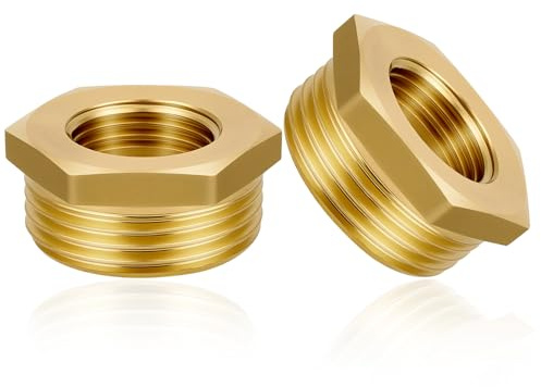 flintronic 1 to 1/2 Inch Reducer Adapter, 2PCS 1 inch Male to 1/2 inch Female Brass Thread Adapters, G1 To G1/2 Brass Hex Bushing Reducer Connector Adapter Fittings for Pipe