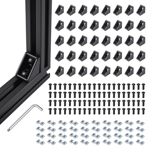 TOHIRA 40 Stück schwarze Aluprofil Winkelverbinder 90° L-Form Eckwinkel – Aluminium Eckverbinder mit M5 T-Nutensteinen und Innensechskantschrauben, Befestigungsmaterial für 2020 Aluminium Profile