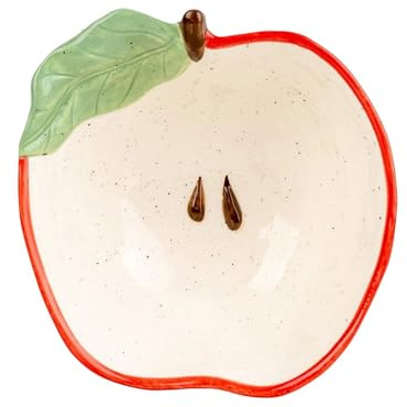 Carousel Home Apple Shaped Dish | Red Ceramic Apple Bowl with Leaf Detail | Decorative Fruit Snack Bowl for Serving Nibbles - 13cm