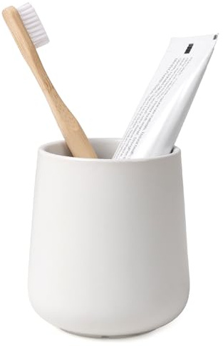 Zahnputzbecher Keramik 400 ml, Matt Weiß Zahnbürstenhalter, Rund Badezimmerbecher & Mundspülbecher Zahnpastaständer für Zahnbürste & Zahnpasta