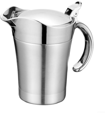 babominimer Saucière à double isolation en acier inoxydable avec couvercle à charnière et bec large, carafe à sauce en métal 304 pour sauces chaudes ou froides, sauces, vinaigrettes et bouillons