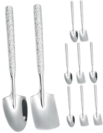 Amosfun Cucchiai da Dessert Design Elegante a Martellatura in Acciaio Inox Set 10 Pezzi Cucchiai a Pala Multifunzione per Yogurt e Caffè, per Cucina e Intrattenimento