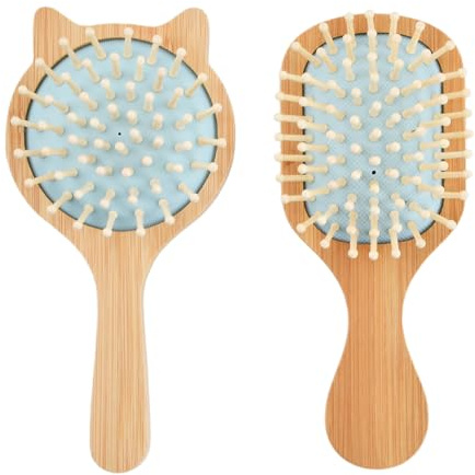 Set of 2 Bamboo Hair Brushes, Wooden Bamboo Paddle Hairbrush for Men, Women, and Kids, Suitable for Long, Short, Curly, Thick, and Thin Hair