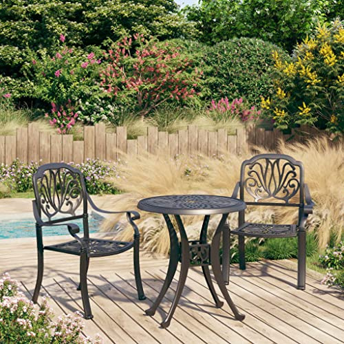Runheo 3-TLG. Bistro-Set Aluminiumguss Schwarz, wetterfestes Gartenmöbel-Set mit Schirmloch, ideal für Terrasse, Balkon, Garten, langlebiges Outdoor-Möbelset