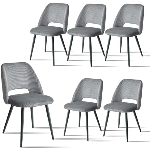 JZGORC Esszimmerstühle 6er Set, Stühle Esszimmer, Küchenstühle, Durchbrochene Rückenlehne, Gestreifter Cord, Geeignet für Esszimmer, Wohnzimmer, Küche, Schlafzimmer, Grau