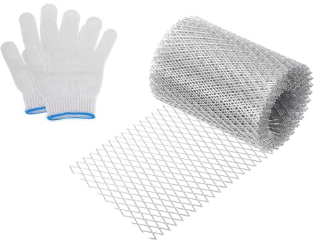 sourcing map Rotolo di rete in alluminio per grondaie, 6,1 x 15,9 cm, protezione per grondaie, rete ispessita, protezione per foglie con guanti da foglie, ramoscelli, rami, detriti