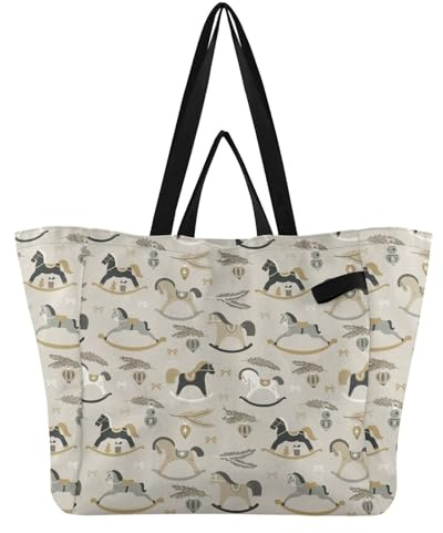 Borsa in tela alla moda da cucina, borsa per la spesa, borsa per la lavanderia, da viaggio, spiaggia, matrimonio, lavanderia, motivo cavallo a dondolo