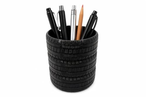 Car Tyre Pen Holder for Desk – Flexible TPU Pencil Pot – Car Lover Desk Accessory – Mechanic & Automotive Gift – Office Organiser
