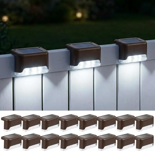 Fohil Luces Solares Escaleras para Exterior, 16 Piezas Luz Led Solar Exterior, Impermeables Luces Solares Led Exteriores Jardin, Luces Solares para Piscina Terraza Escalera Camino Valla Tarima
