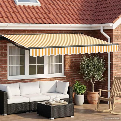 Kaloriko Auvent électrique extensible 3,5 x 2,5 m avec tissu polyester résistant aux intempéries, protection UV, design semi-cassette, montage complet, télécommande et manivelle, idéal pour balcon