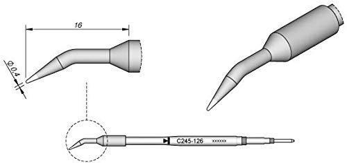 JBC Lötspitze Serie C245, Rundform, C245126/Ø 0,4 mm, gebogen C245126 (Lötkartusche Lötpatrone Loetspitze Loetkartusche Loetpatrone 2245 2045 bleifrei)