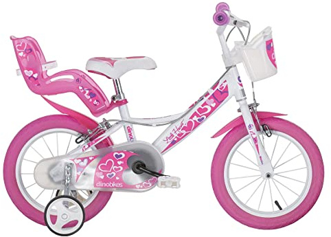 Flickcykel dino 40 cm främre bromsar rosa vit