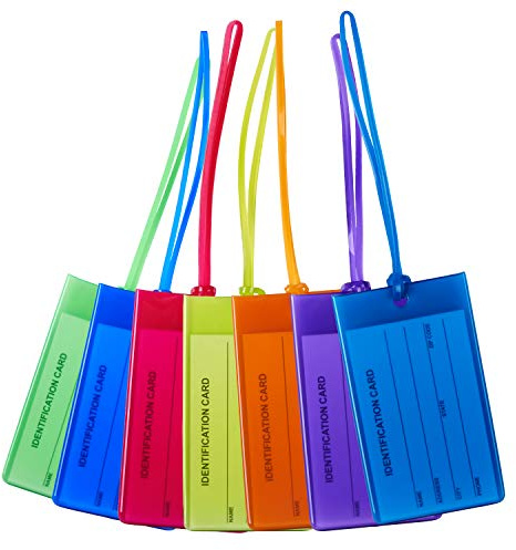 Luggage Tags 8 Pack，Auervo Flexible Silicone Travel Tags, ID Labels, Name Card Holder for Baggage Bags Suitcases Backpacks 8 Colors (8pcs)