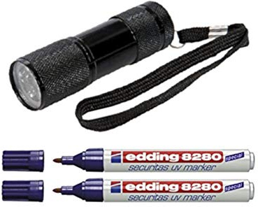Securitas e-8280 - Marqueur UV - Pointe ronde - 1,5 à 3 mm - Incolore + lampe UV 9 LED