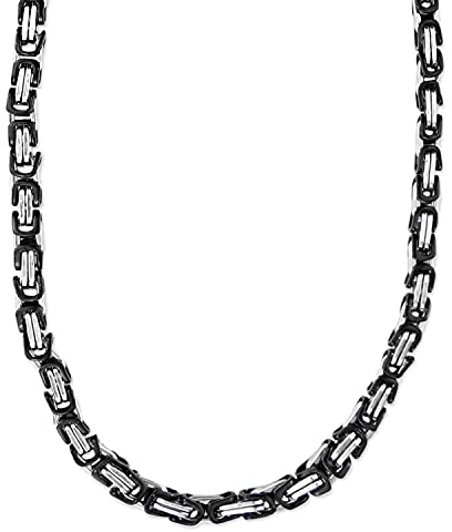 König Design 6 mm Königskette Armband Herrenkette Männer Kette Halskette Panzerkette, 45 cm Silber/Schwarz Edelstahl Ketten