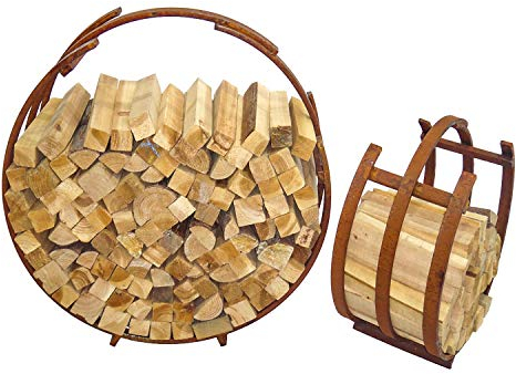 XXL 2'er Set Brennholzablage Kaminholzablage Standregal Kaminholzregal aus Stahl in Rost-Optik 54,5 x 25 x 55,5 cm und 79,5x28,7x80,5 cm