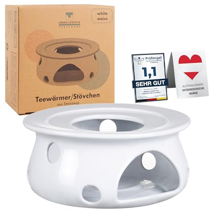Urban Lifestyle Fornello per teiera, scalda tè, in ceramica (bianco) per mantenere al caldo la teiera o la teiera, scalda teiera, scalda teiera, scalda teiera e teiera