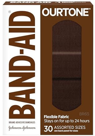 Band-Aid Brand Ourtone Adhesive Bandages, Flexible Protection & Care of Minor Cuts & Scrapes, Quilt-Aid Pad for Painful Wounds, BR65, Assorted Sizes, 30 ct