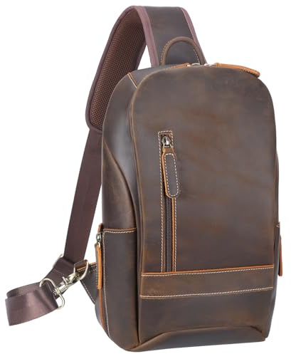 TIDING Brusttasche Herren Klein Leder Crossbody Schultertasche Sling Bag Umhängetasche Anti-Diebstahl Taschen für Outdoor, Camping, Reisen