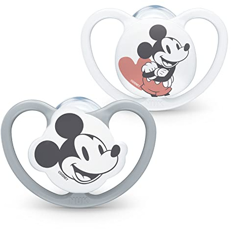 NUK Space chupete | 0-6 meses | Chupetes con ventilación adicional | Silicona sin BPA | Disney Mickey Mouse | 2 unidades