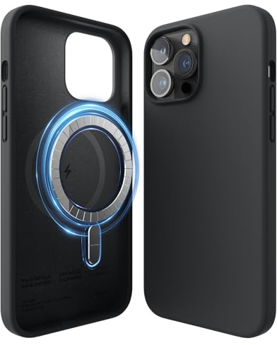 elago Magnetic Silicone Case for iPhone 13 Pro Max Black | Built-in Magnets, Protective Cover, Compatible with MagSafe Accessories (Black)