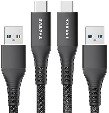 Maxonar 2Stück USB C Ladekabel,10Gbit/s Daten USB A Android Auto Kabel (2m/6.6ft) QC3.0 3.1A Typ C Datenübertragungskabel USB3.2 Gen2 für Samsung S23 Note20 Galaxy Z Flip5 Pixel 8 PS5 M1 Pro-Schwarz