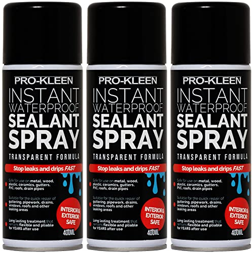 Pro-Kleen Instant Waterproof Sealant Spray - Tough Leak Sealant Spray for Roofs, Pipes, Guttering & More - Transparent & Long-Lasting Formula - Instant Emergency Repair (3 x 400ml)