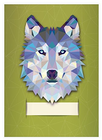 Kartenkaufrausch 8x Starke Wildtier DIN A4 Schulhefte, Schreibhefte mit polygonalem Wolf in grün Lineatur 27 (liniertes Heft)
