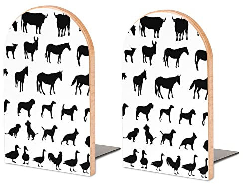 Packung Mit 2 Buchstützen Nutztiere Pferde Rutschfester Bücherständer Aus Holz Bücherregal Bücherhalter Für Home Desk Office Library