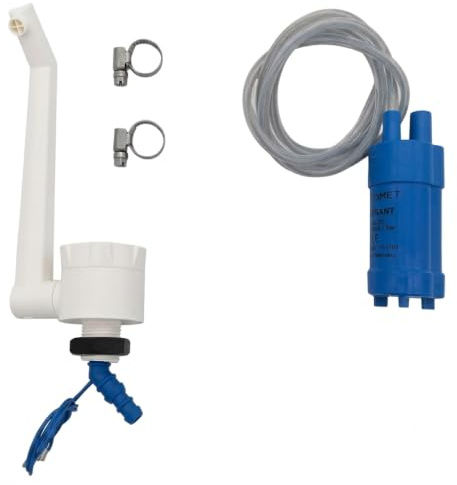 CR-MOESANCO® KIT Wasserhahn + Pumpe + 2 INOX-Klemmen für 12 V Wohnwagen, Wohnmobil, Camper-Waschbecken, Elegantes Schwanenhals-Design, Weiß, Thermoplastischer Kunststoff