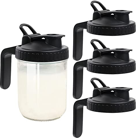Rachlicy Mason Jar Purspout Deckel mit dem Griff wiederverwendbares breites Mund Mason Jar Deckel Plastik Flip Deckel mit Leckdosen luftdicht 4pcs (Keine Gläser enthalten)