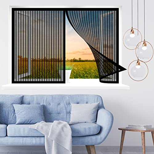 Fliegengitter Fenster, 120 x 195 cm Insektenschutz, Mückennetz Fliegengitter Balkontür, Automatisches Schließen für Alle Fenster, Schwarz