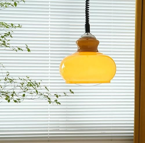 Modern/Vintage Hängelampe Glas Esszimmer Pendellampe Schlafzimmer Minimalismus Pendelleuchte für Esstisch Wohnzimmer Loft Decken Hänge Leuchte E27 Ø29*25cm,Gelb