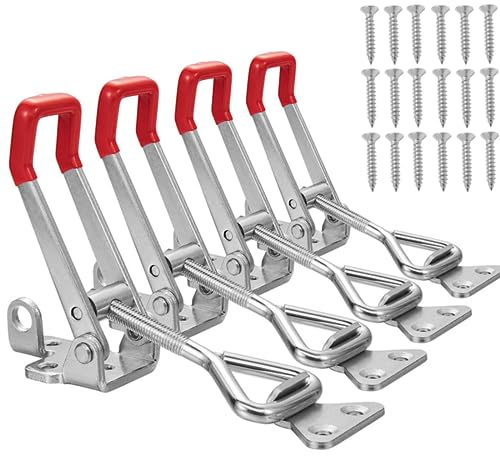 4 Stück Metall-Kippriegel, Kastenverschluss, Spannschloss, Knebelklemme, verstellbarer Knebelverschluss, Schnellspanner, Knebelverschluss für Werkzeugkästen, Kofferraum, Koffer (Silber mit