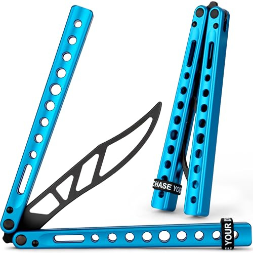 MAJESTY FOREST Profi Butterfly Trainer C1 V2 (Blau) - Balisong Trainer aus CNC Aluminium - Legales Balisong Messer mit stumpfer Klinge als Trainingsmesser - Inkl. Zubehör