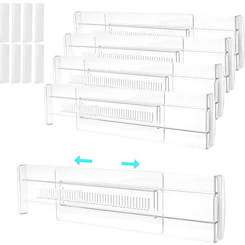 BAODBF Schubladenteiler, 28,7 cm - 50 cm, verstellbar, 8,1 cm hoch, transparent, Schubladentrenner erweiterbare Utensilien, Organizer, Trennwand, einfach zu montieren, für Kleidung, Schublade, Küche,
