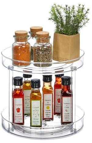 Relaxdays Organizador Giratorio 2 Niveles, ­Ø 27 cm, Estantería Rotatoria Nevera, Cosméticos y Especias, Transparente