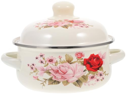 TOPBATHY Olla esmaltada de cocina con tapa, olla esmaltada, olla de sopa vintage, cacerola antiadherente, olla segura para cocinas de inducción, estufa de gas, 16 cm