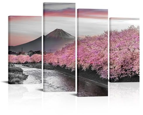 RyounoArt Lienzo decorativo con diseño de flor de cerezo Fuji, cuadro de primavera, enmarcado y listo para colgar