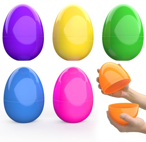 CALEST 6 Pcs Jumbo Fillable Plastic Easter Eggs, 6 Inch Bright Color for Easter Hunt Party Supplies, Large Colorful Easter Eggs for Toddler Toy, Basket Stuffers, Toys Filling Treats