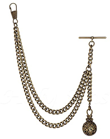 Handmade in the UK Bronze Colour Albert Pocket Watch Chain With Hollow Pendant (14)