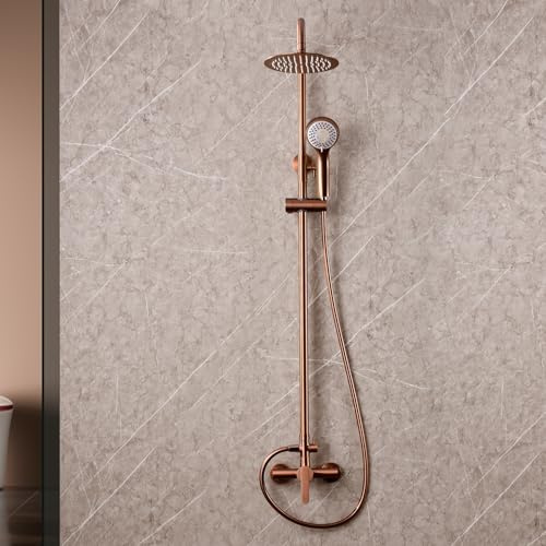 IMEX - Columna Ducha Oro Rosa Monomando con Grifo | Conjunto de Ducha con Alcachofa y Rociador Antical | Griferia en Latón y Acero Inox S.304 con Barra Extensible | Serie Roma