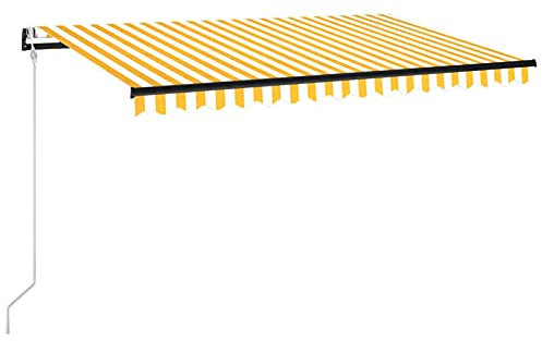 Gecheer Tenda da Sole,Automatica,con Sensore Vento e Luce LED,450x300 cm,Giallo e Bianco,Tenda da Sole Automatica,Tenda da Sole da Patio Terrazzo,Tenda Esterno Sole,Tenda Balcone,Tenda da Sole con LED