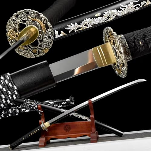 KWXPW Hochgeschwindigkeitsstahl Samurai-Schwert,Japanisches Katana,reinem Kupfer Tsuba,Holzscheide,Handgefertigt Samuraischwert für Kendo-Übungen,Geschenke,Dekoration,Sammlung,Ausstellung–103cm