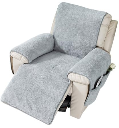 EBETA Liegesesselbezug Sesselbezug Sofa Armlehnenbezüge, Sherpa Husse für Relaxsessel Sesselschoner Sesselauflage, Schutzbezug Anti-Rutsch, Relaxsessel Bezüg (Grau, 76x231 cm)