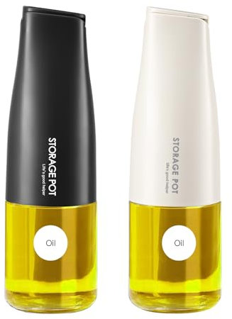 YARRAMATE Auto Flip Olivenöl-Spenderflasche für die Küche, 500 ml, schöne Speiseglas-Öl- und Essig-Menage mit Ausgießer, Ölbehälter, Sojasaucenspender (weiß und schwarz)