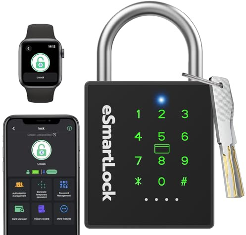 Kombinationslås hänglås med nummerkod nyckel NFC RFID eLinkSmart väderbeständig tung last kombinationslås för skåp grind staket, 1000-användare av appen, mobiltelefoner eller iOS Watch