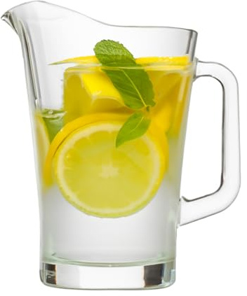 Glaskaraffe – 1.8 Liter, hitzebeständiges & stoßfestes Glas, spülmaschinengeeignet – Klassischer Wasserkrug für Getränke wie Wasser, Saft, Limonade, Tee & Milch